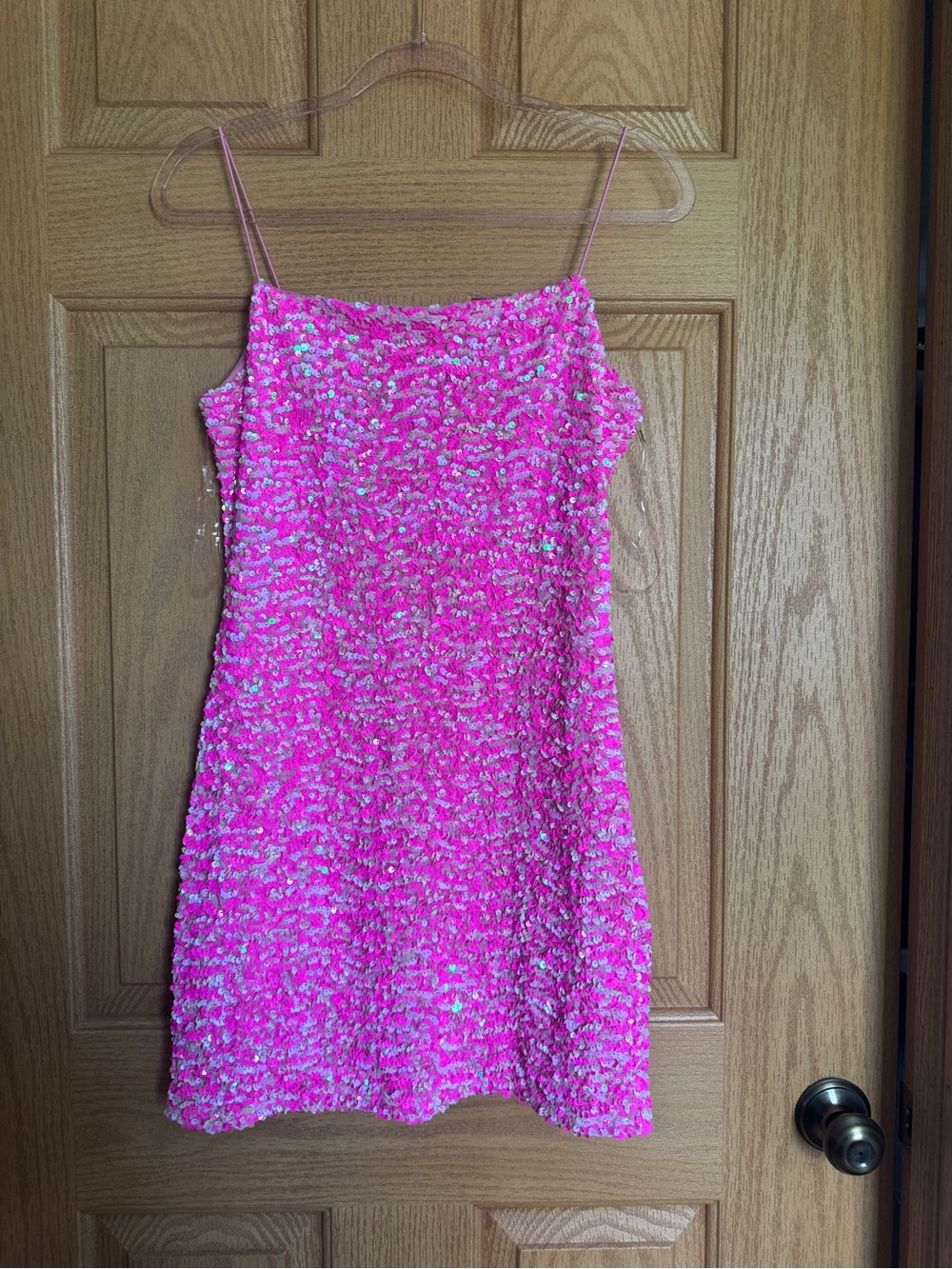 Thirty Thirty Hot Pink Sequin Slip Dress Iridescent Mini Barbiecore Party Large